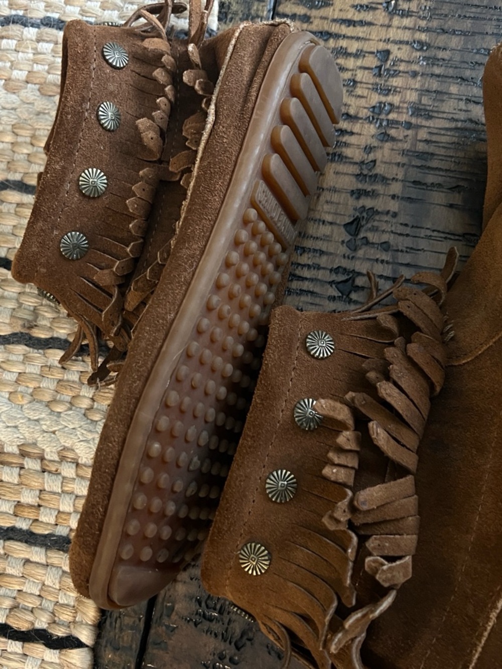 Women's Brown Suede Minnetonka Fringe Ankle Boots - Picture 3 of 5